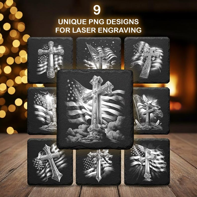 Cross and Flag Engraving Bundle – 9 Christian and Patriotic Pngs for ...