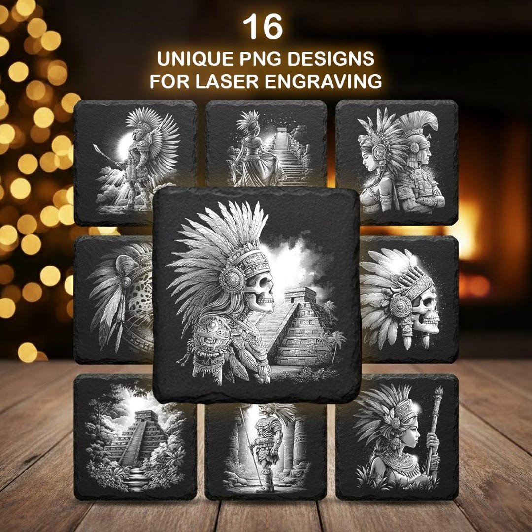 Aztec Engraving File – Tribal Geometric Laser Design for Slate Coaster ...