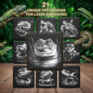 21 Reptilien-Lasergravurdateien | Alligator-Chamäleon-PNG für Schieferfliesen | xTool, Glowforge, Lightburn Digital Design