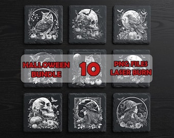 Halloween PNG Bundle | Laser Engraving Digital Files for xTool | Slate Coasters