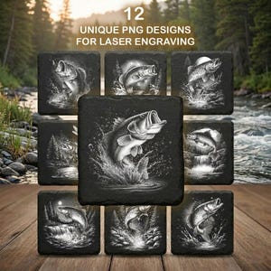 ジャンピングフィッシュ彫刻バンドル - レーザーとCNC用のバス、トラウト、サーモン、ターポンのPNG