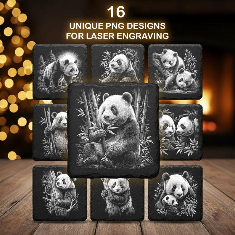Panda Square Design Panda Engraving File – Laser Ready Cute Wildlife Design for Slate ...