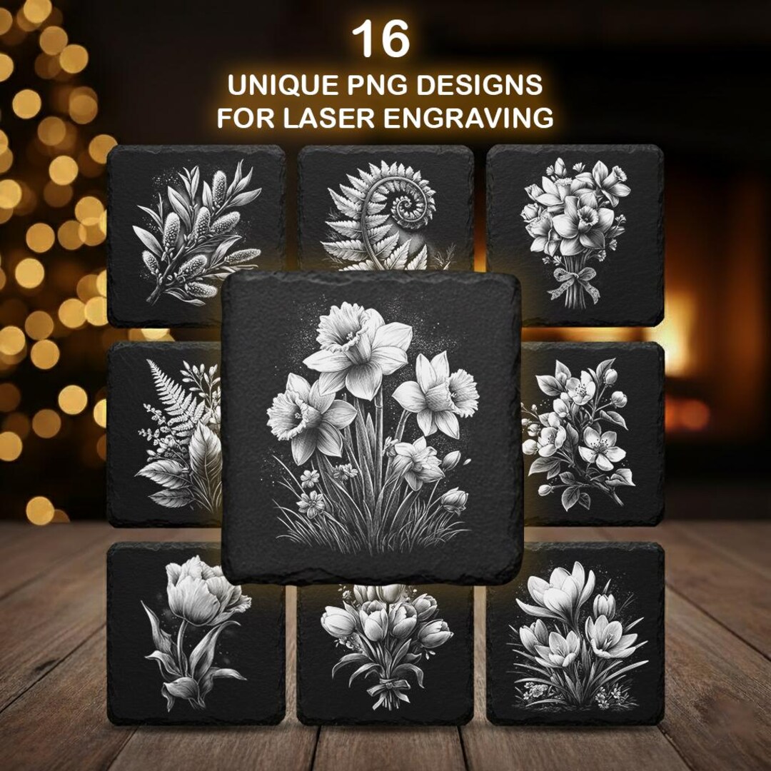 Spring Botanical Laser Engraving File | Daffodil, Tulip & Fern — Slate ...