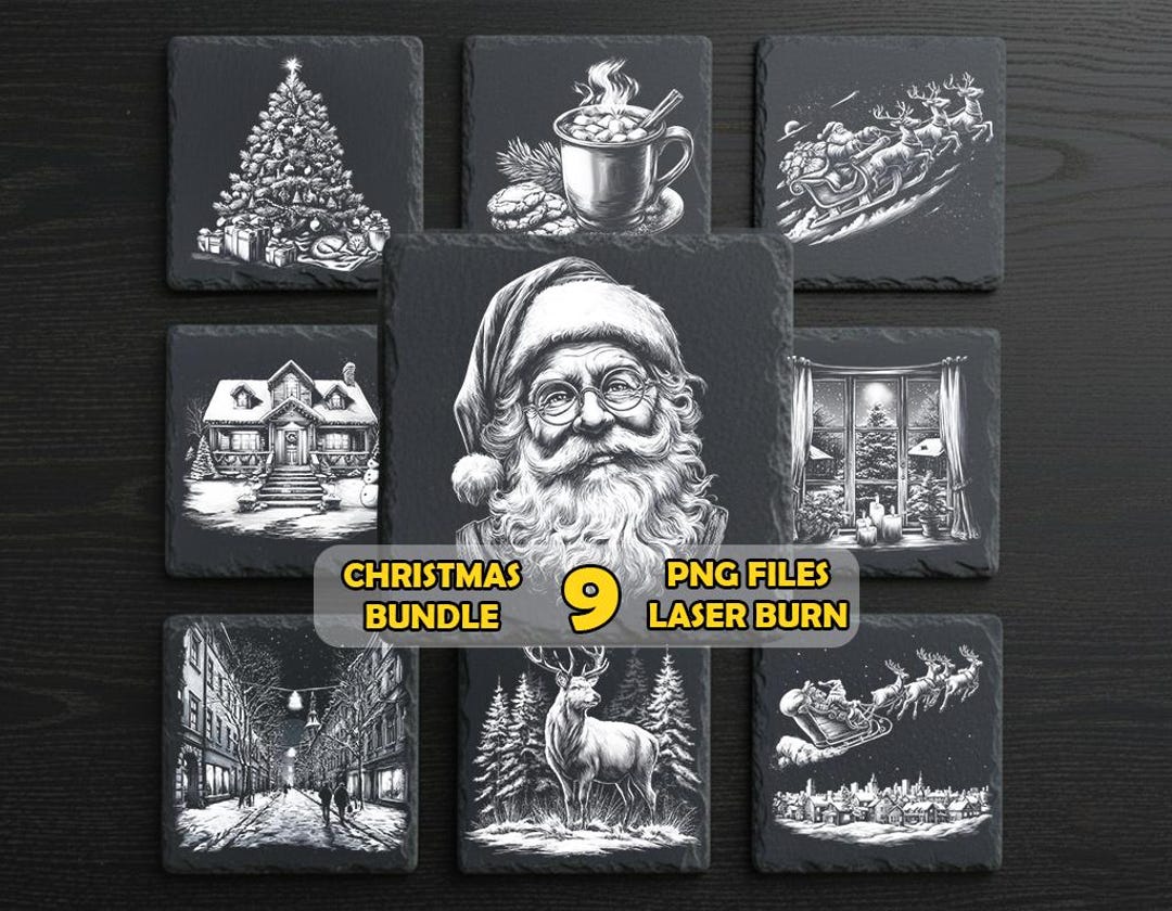 Christmas Laser Engraving PNG Bundle – Designs for Slate Coasters ...