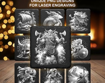 Vikings Engraving Bundle – Nordic Warrior PNGs for Slate Coasters