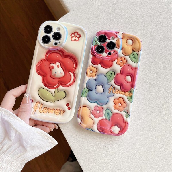 TGF Kawaii Cute 3D Flower Rabbit Cartoon Phone Case for Iphone 14 Pro Max 13 Pro Max 11 12 Pro Max Xs Max Xr Protective Cover