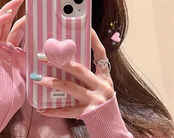 TGF Cute 3D Love Heart Stand Holder Case para IPhone 14 12 13 Pro Max 11 Girl Bracket Kawaii Funda de silicona a prueba de golpes para 14 pro