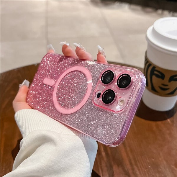 TGF Luxury Magsafe Magnetic Flash Glitter Silicone Phone Case For iPhone 11 12 13 14Plus Lens Protective Cover