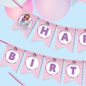 Gabbys Dollhouse Birthday Banner Printable, DIY Gabbys Dollhouse Birthday Party Banner, DIY Bunting Banner, Free Customize, Digital Download