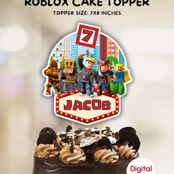 Roblox Cake Topper for Boys Printable with Free 12 pcs Roblox Cupcake Topper, Roblox Cake Topper Printable, Free Customize, Digital Download