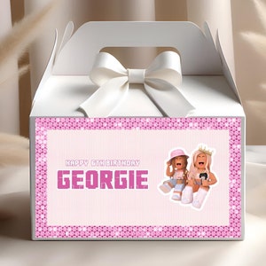Étiquette de sacs cadeaux Roblox Girl imprimable, étiquettes de boîte à pignon Roblox Girl, autocollants de sac de friandises Roblox Girl, personnalisation gratuite, téléchargement numérique