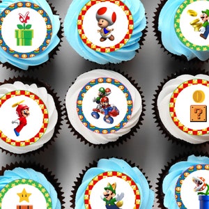 Super Mario Bros Cupcake Toppers druckbare, Super Mario Bros Kuchendeckel, Super Mario Thema Cupcake Toppers, digitaler Download
