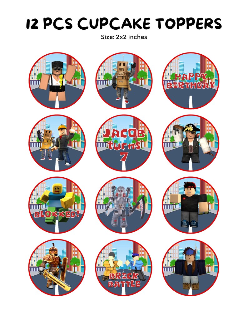 Roblox Cake Topper for Boys Printable With Free 12 Pcs Roblox Cupcake ...