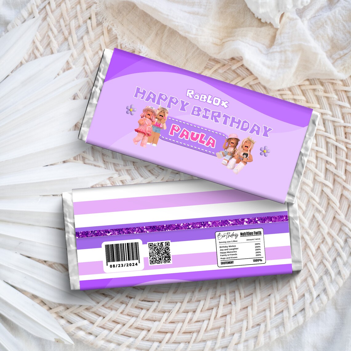 Roblox Girls Party Chocolate Wrapper Printable, Roblox Girl Chocolate Bar Wrapper, Roblox Candy ...