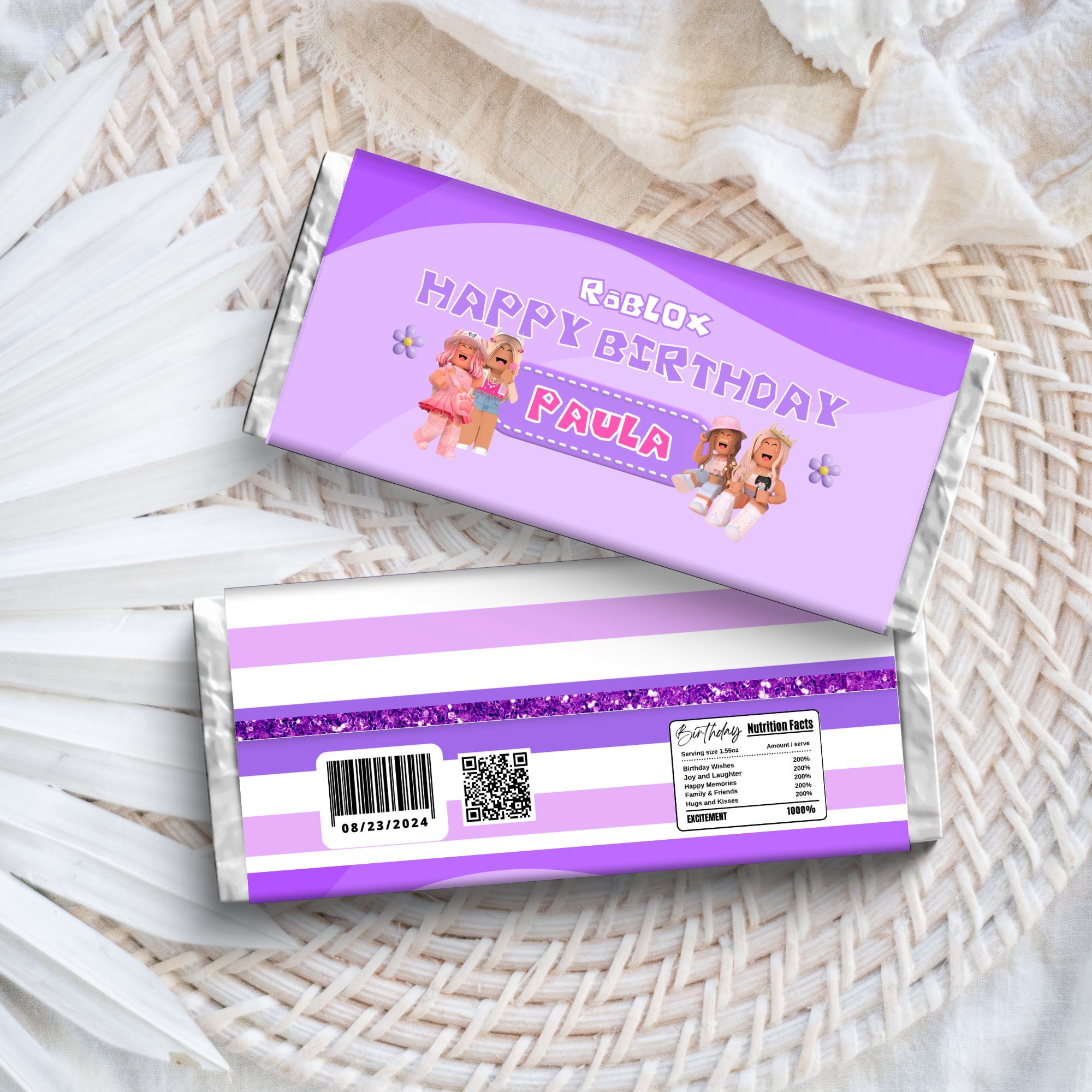 Roblox Girls Party Chocolate Wrapper Printable, Roblox Girl Chocolate Bar Wrapper, Roblox Candy ...