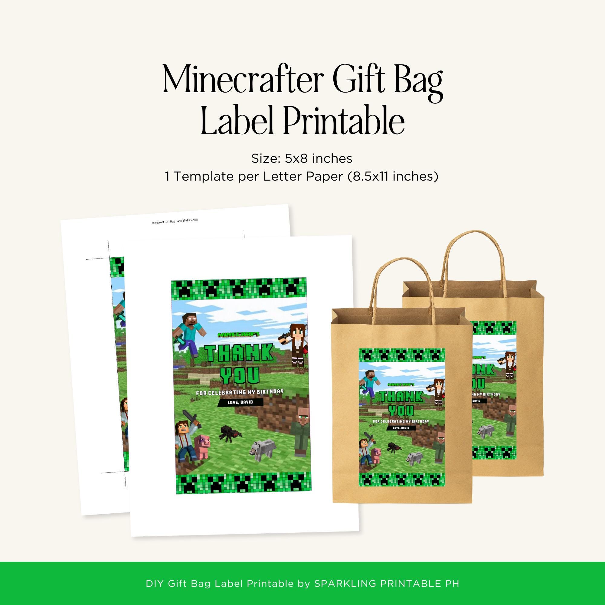 Minecrafter Gift Bag Label Printable (Repeat)
