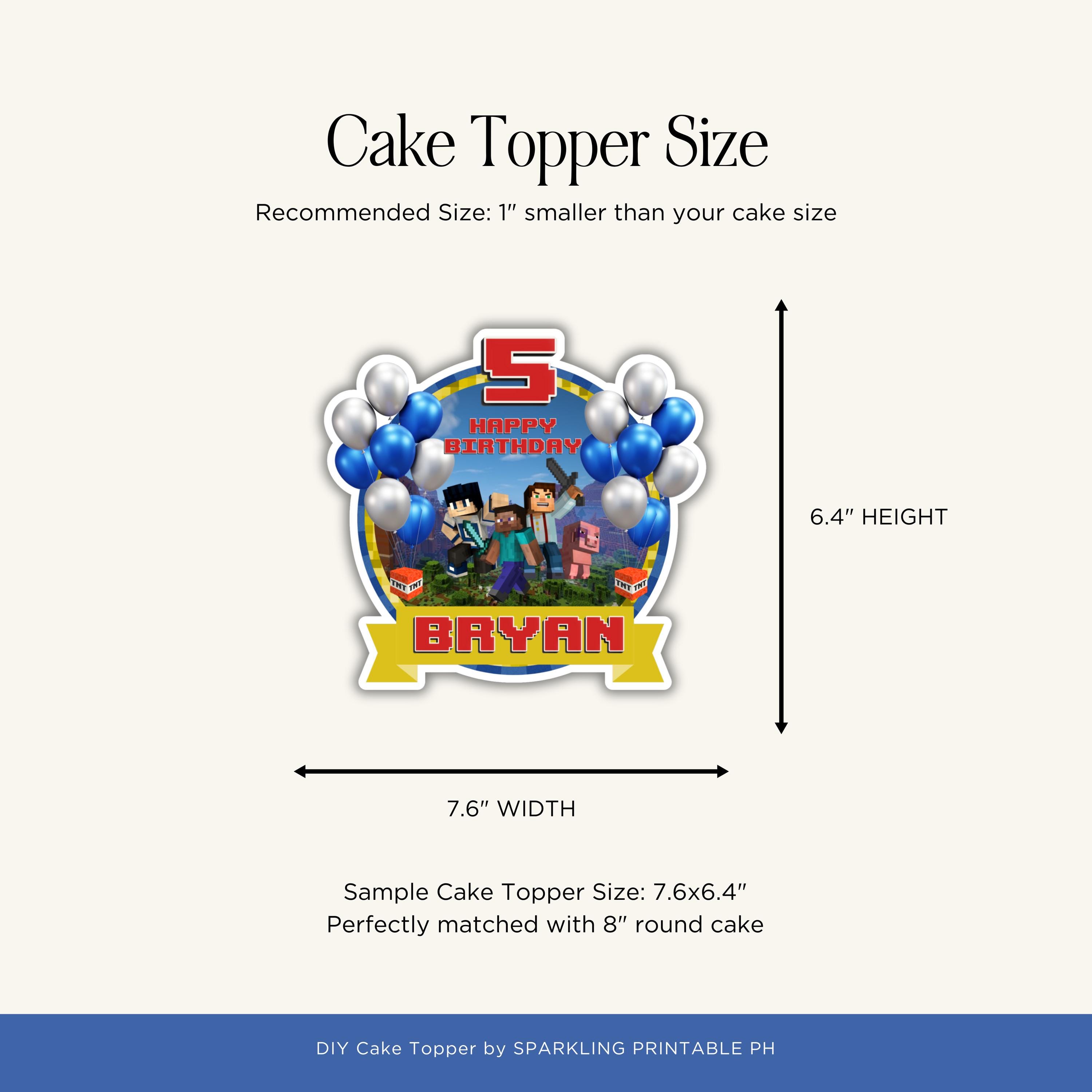 Minecraft Cake Topper Printable with Free Customization