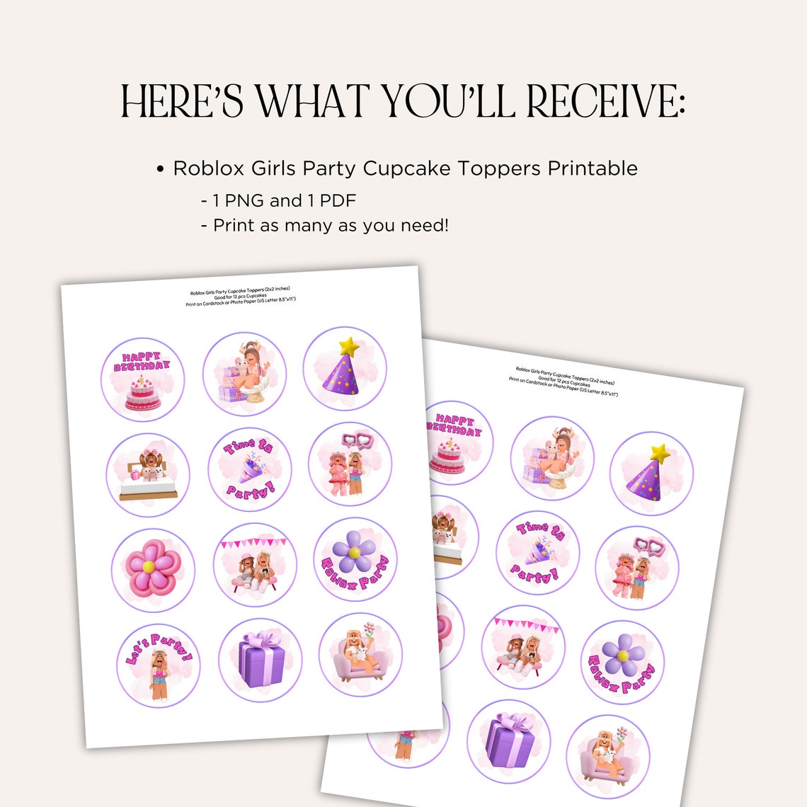 Roblox Girls Party Cupcake Toppers Printable, Roblox Girls Cupcake ...