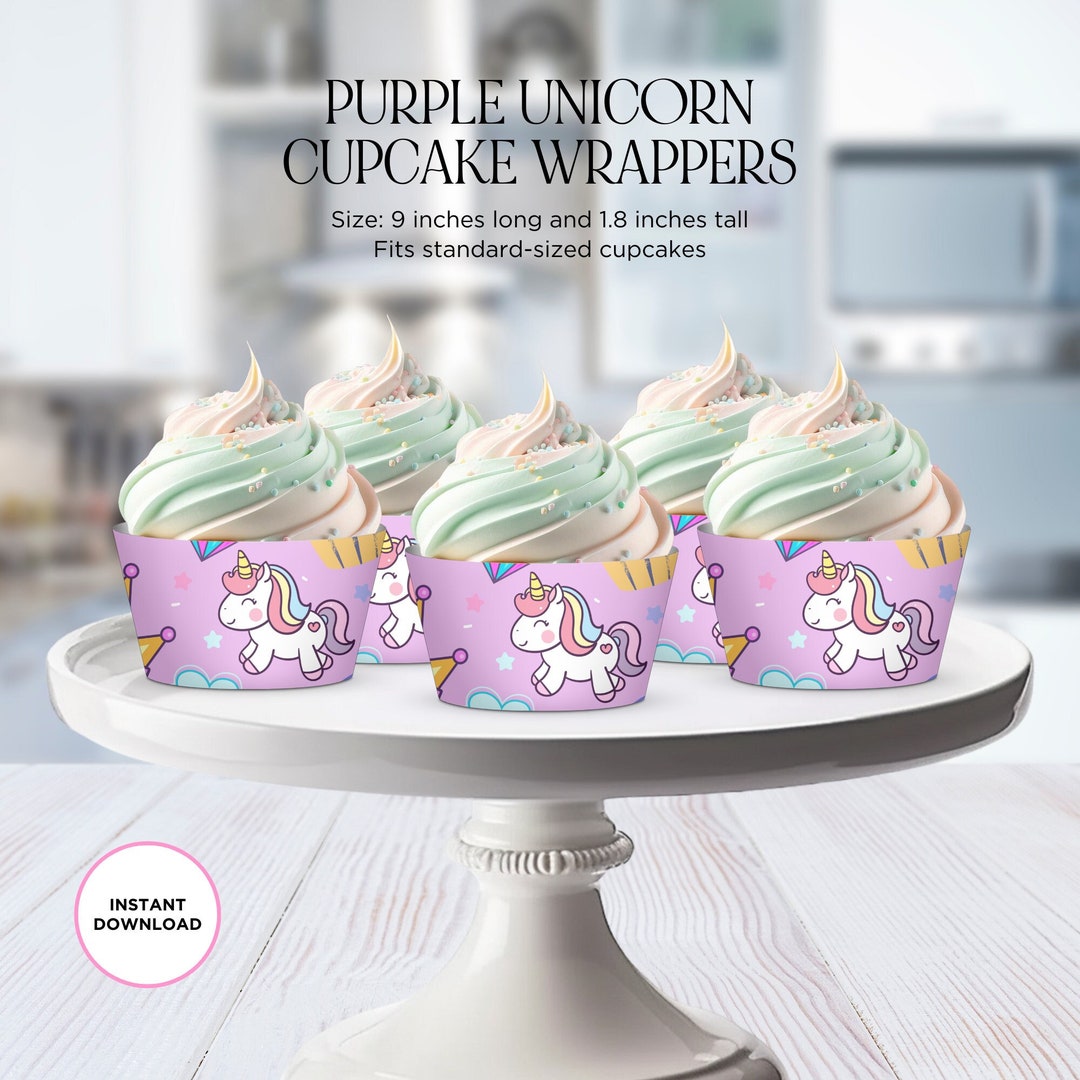 Unicorn Cupcake Wrappers Printable, Purple Unicorn Cupcake Wrapper ...