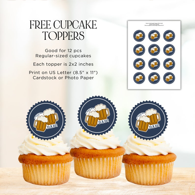 Cheers to Dad Cake Topper Printable, Free Fathers Day Cupcake Toppers ...