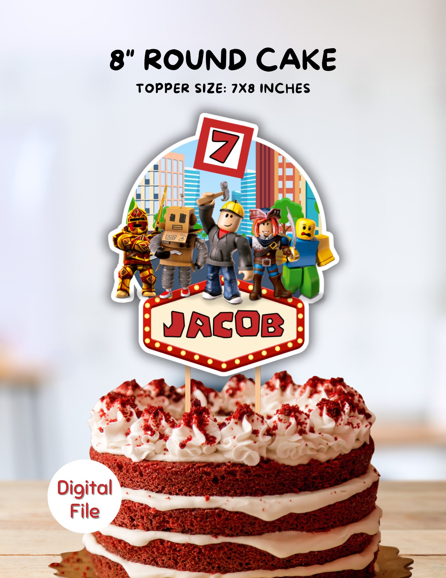 Roblox Cake Topper for Boys Printable With Free 12 Pcs Roblox Cupcake ...