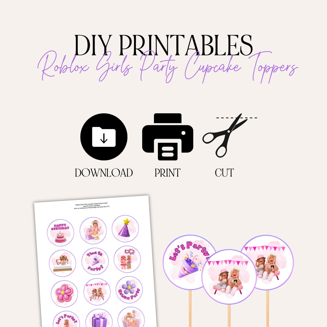 Roblox Girls Party Cupcake Toppers Printable, Roblox Girls Cupcake ...