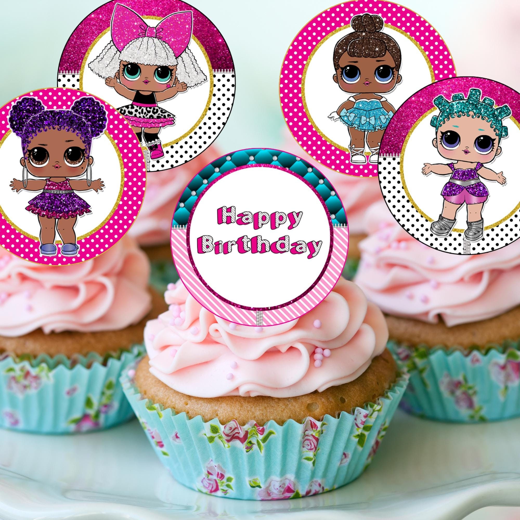 Little Dolls Cupcake Toppers Printable, Cute Dolls Cupcake Toppers DIY, Little Dolls with Big Eyes Cupcake Toppers PNG, Digital Download
