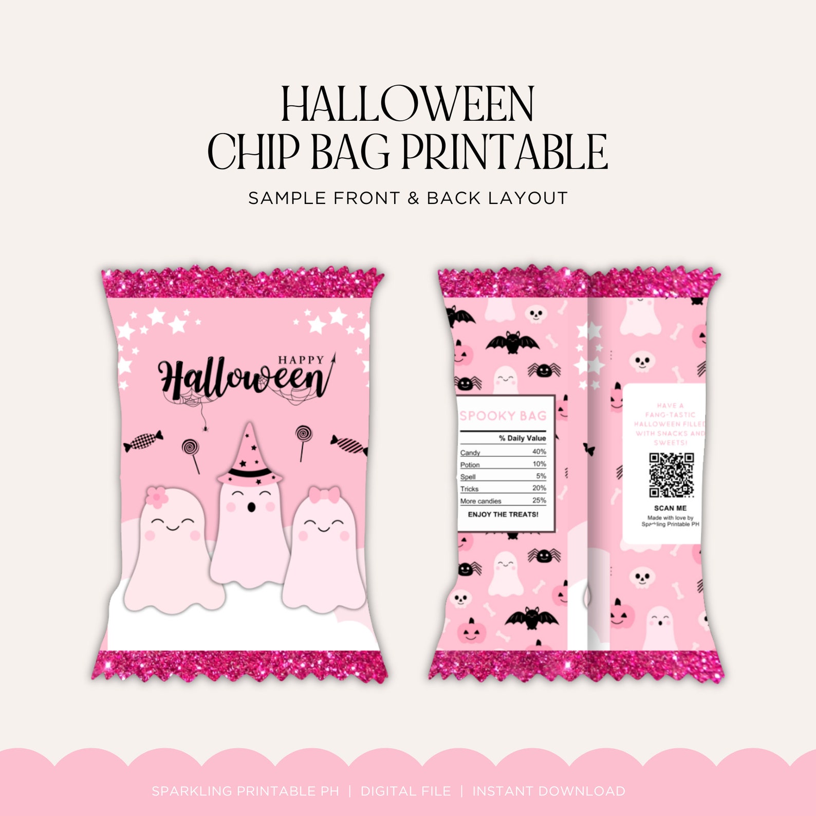 Pink Halloween Chip Bag Printable Halloween Chip Bags Template Pink Halloween Chip Bag Printable Halloween Chip Bags Template