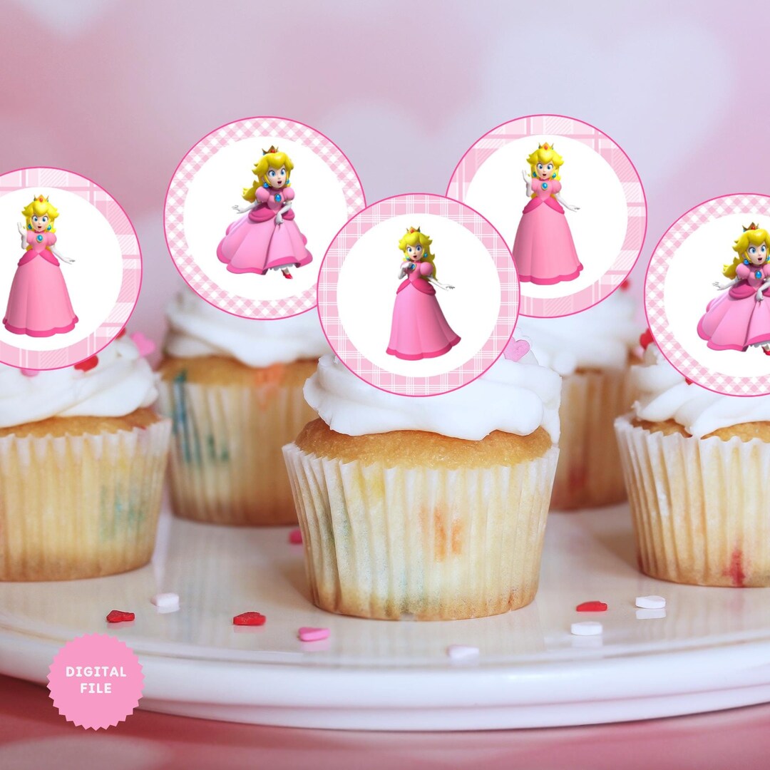 Princess Peach Cupcake Topper Printable, Princess Peach Crown Cupcake ...