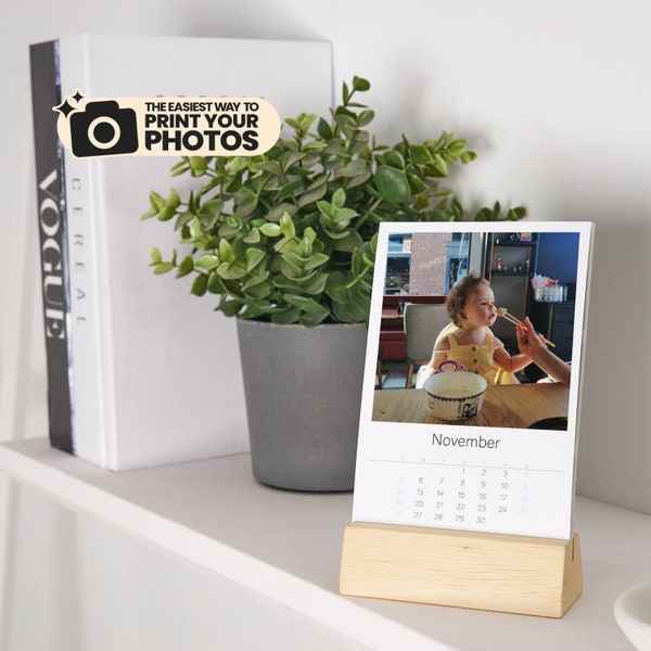 2024 Fotodrucke mit Holzständer Schreibtischkalender, benutzerdefinierter Fotokalender, personalisierte Kalenderdrucke, Desktop-Fototischkalender