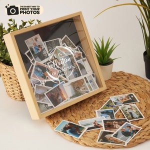 Houten grote aandenkendoos met foto's, 105 hoogwaardige afgedrukte foto's, geheugen houten aandenkendoos, bruiloftsherinneringsdoos, fotoverzameldoos afbeelding 1