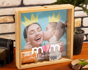 Personalisierte Muttertags-Sparschwein-Andenken, Erinnerungsbox aus Holz, Fotosammelbox für den ersten Muttertag, glückliches Muttertagsgeschenk
