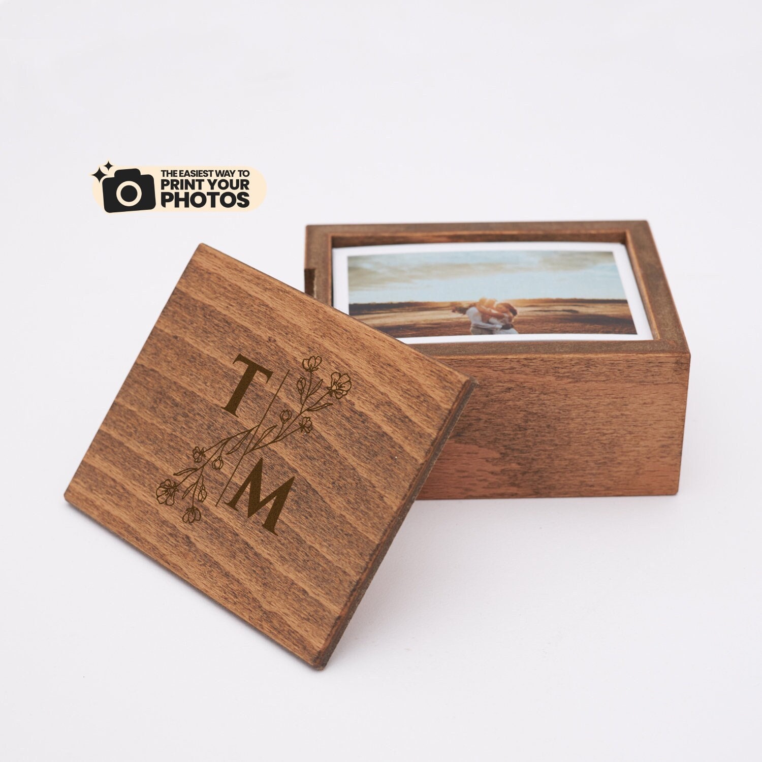 Wooden Instax Mini Polaroid Frame and Photo Storage Box - Rustic