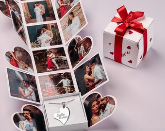 Personalized Valentine Explosion Box, Heart Shaped Photo Collage, Pop Up Surprise Gift Box, Memory Photo Album with Necklace, Love Gift