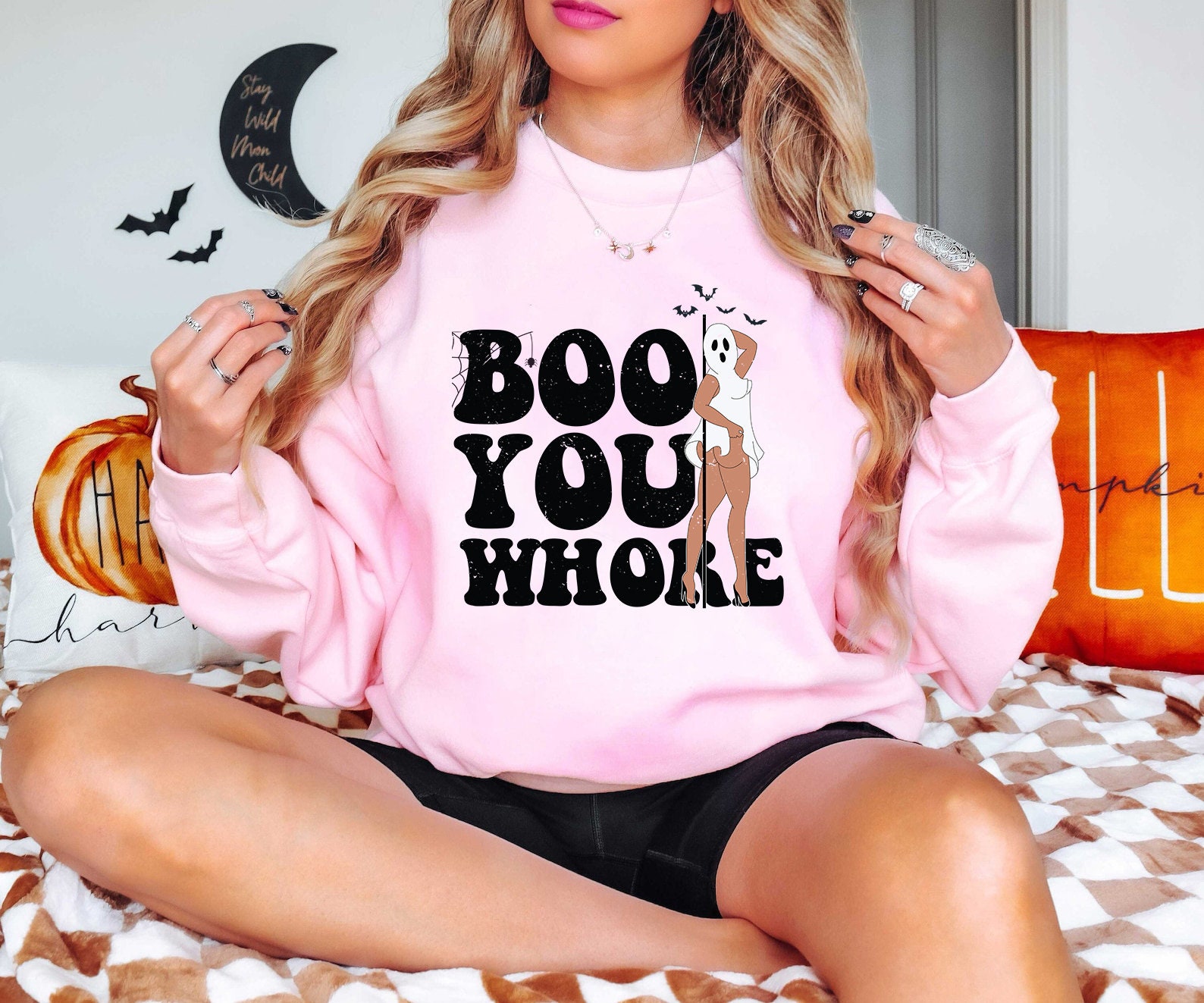 Discover Boo You Horror Halloween Sweatshirt, Boo You Whore Shirt, Funny Halloween Sweatshirt, Funny Ghost Shirt, Horrors in This House Sweater