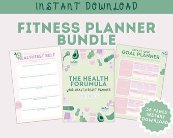 Printable Health and Fitness Planner Bundle, Fitness Journal, Diet, Workout Trackers, Meal planner, 12 week Workout, Challenge