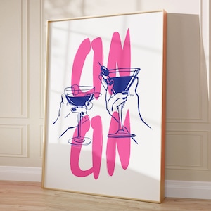 Póster imprimible de cóctel CIN CIN, arte de pared moderno para decoración de cocina, póster de cóctel, regalo de cumpleaños, impresión de saludos, descarga instantánea, art déco