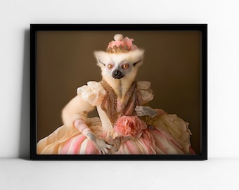 Lemur Art Print, Victorian Lemur Queen, Animal Lover Poster, Wildlife Art, Kids Room Art, Nature-Inspired Lemur Illustration, Victorian Art