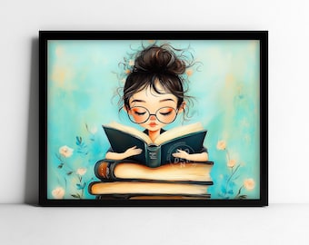 Book Lover Poster Print, Bookish Girl, Reading Lover Wall Art, Cute Bookish Decor, Avid Readers, Book-Themed Art for Bookworms, Bookish Gift