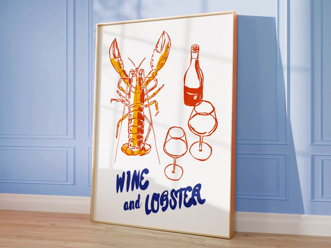 Lobster & Wine Printable Poster, Dinning Room Decor, Kitchen Wall Art ...
