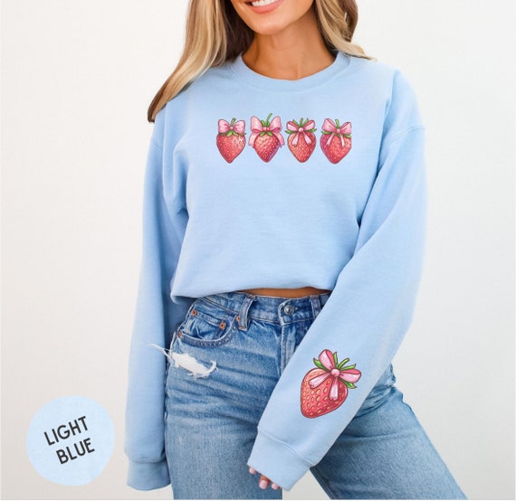 Strawberry Sweatshirt Coquette Strawberries Sweater Cute Pink Bows