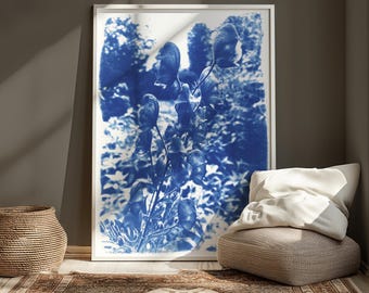 Cyanotype Sweetpea Print – Large Indigo Botanical Wall Art