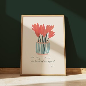 Christian Scripture Wall Art: &quot;Let Not Your Heart Be Troubled&quot; Floral Poster