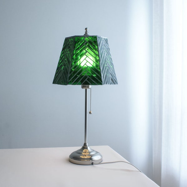 Stained Glass Green Herringbone Lamp Shade