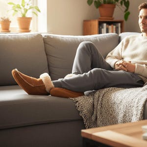 Men Sheepskin Moccasin Boots - Native Handmade Warm Winter House Slippers Indoor Footwear