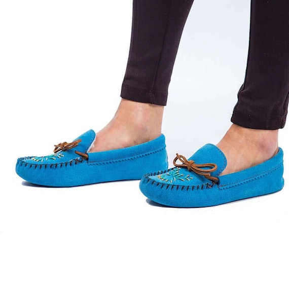 Mocasines de ante azul cielo Zapatos de interior Pantuflas de
