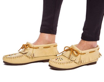 Ankle high Moccasins Natural - Hiawatha - Handmade in Canada