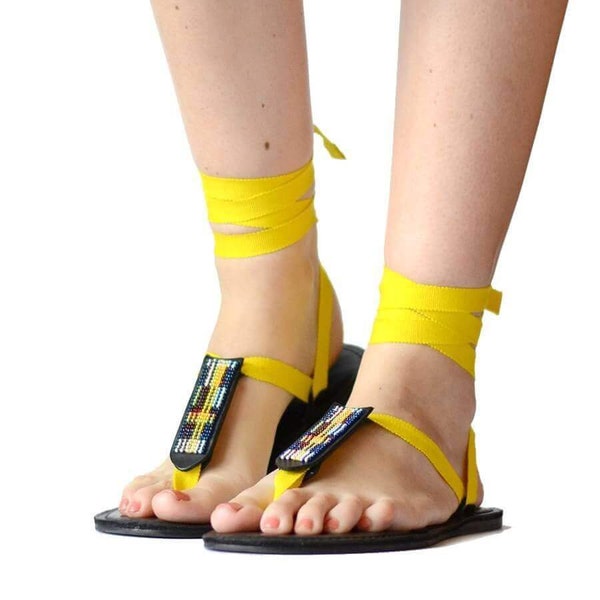 Sun Yellow Sandals - Cotton Straps + Accessory - Fairtrade