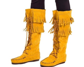 Fringed Boots Indian Tan - Mukluks - Handmade in Canada