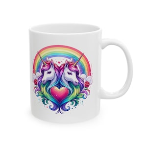 Grillige keramische eenhoornmok, kleurrijke koffiekop, leuk cadeau voor kinderen en volwassenen, leuke fantasy-drinkgerei, regenboogmok, regenboog- en hartmok